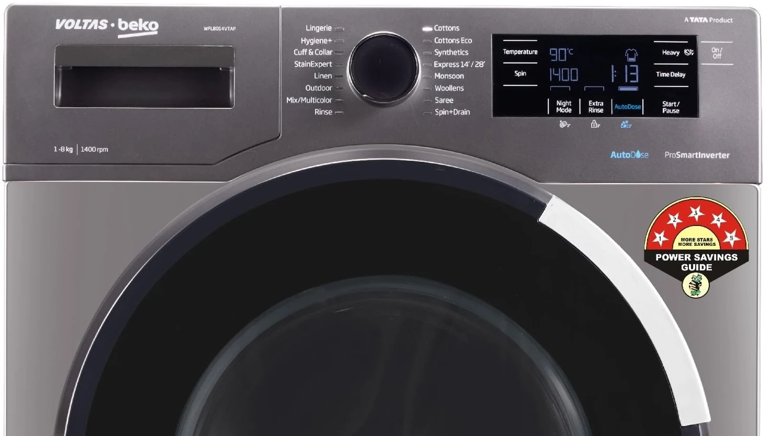Voltas Beko 8 kg Fully Automatic Front Load with In-built Heater Grey