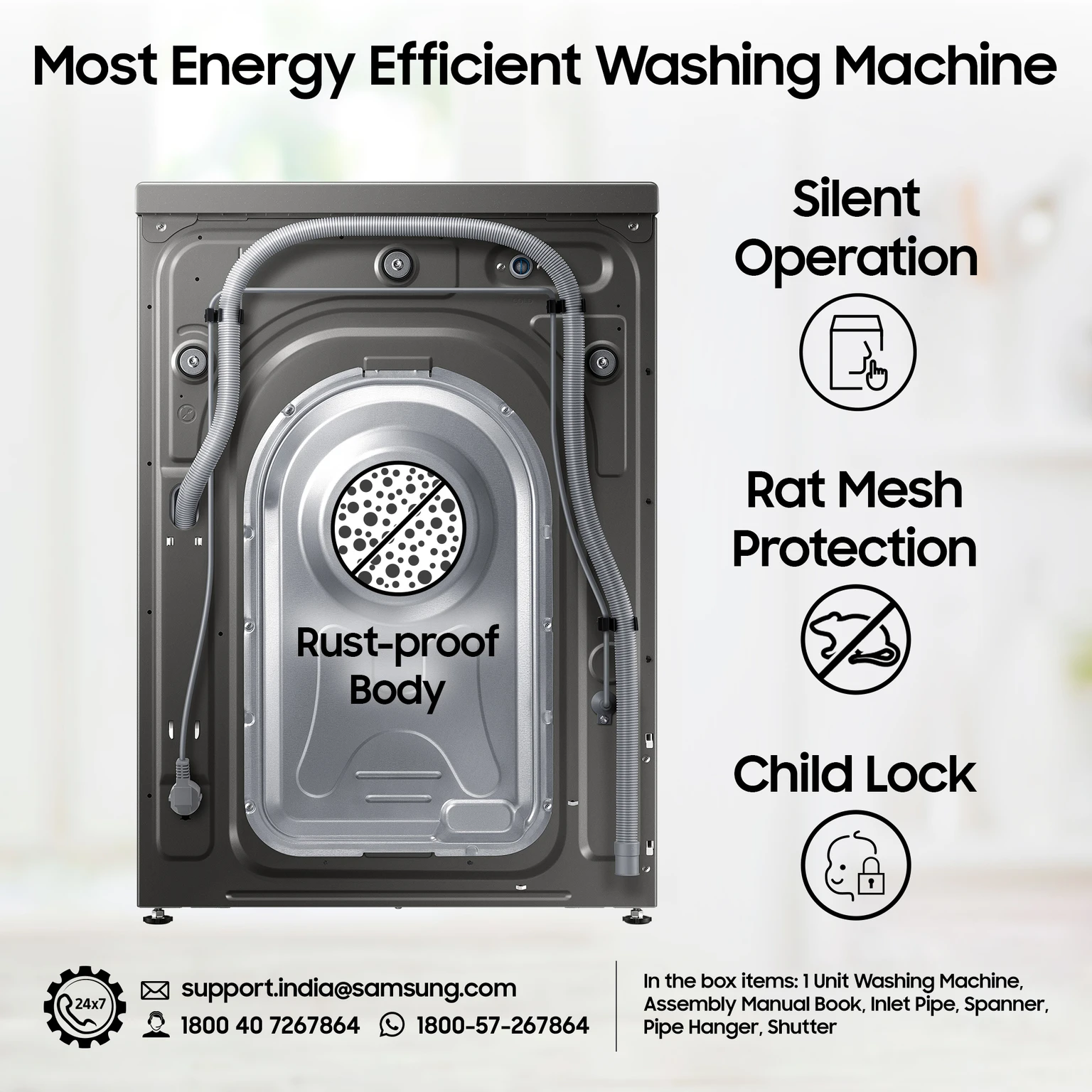 Samsung 7 kg 5 star, Hygiene Steam Digital Inverter Fully Automatic Front Load with In-built Heater Grey