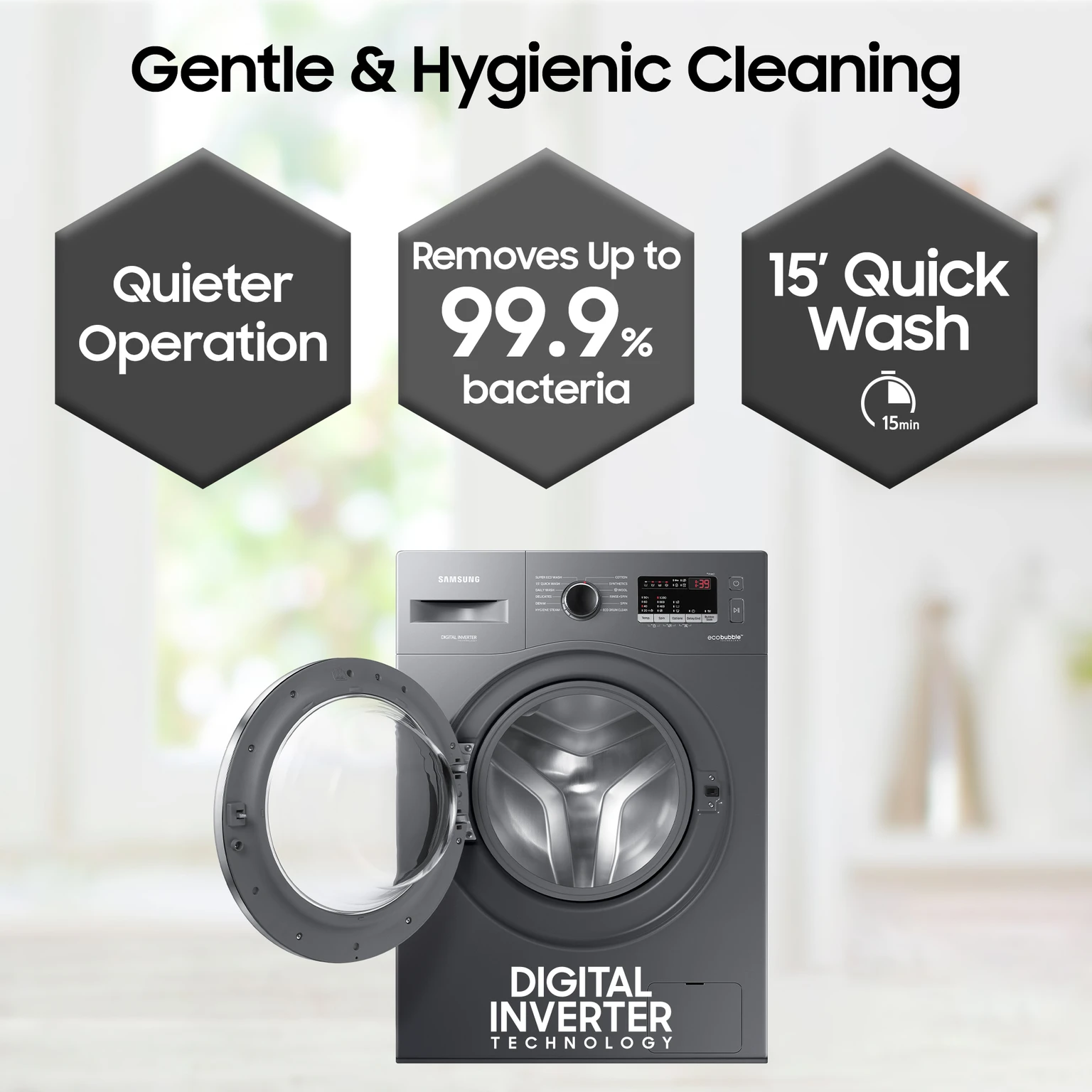 Samsung 7 kg 5 star, Hygiene Steam Digital Inverter Fully Automatic Front Load with In-built Heater Grey