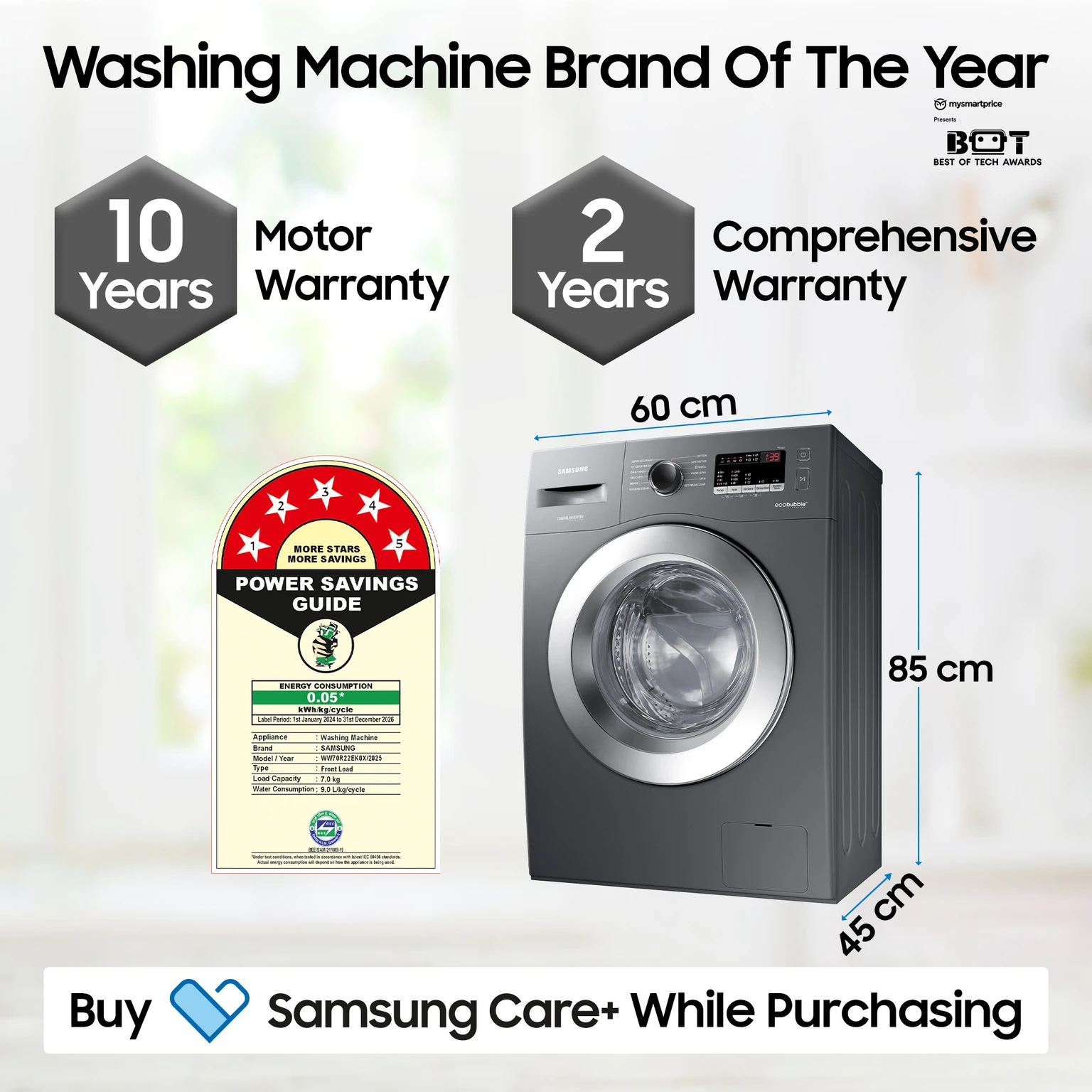 Samsung 7 kg 5 star, Hygiene Steam Digital Inverter Fully Automatic Front Load with In-built Heater Grey