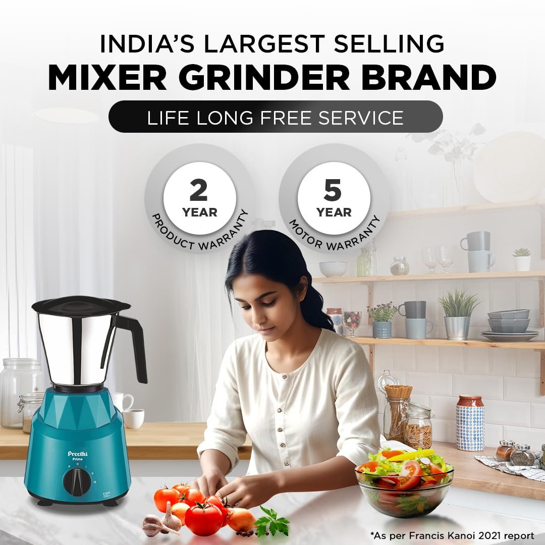 Preethi Prime Mixer Grinder for Kitchen I 3 Jars | 750 Watt