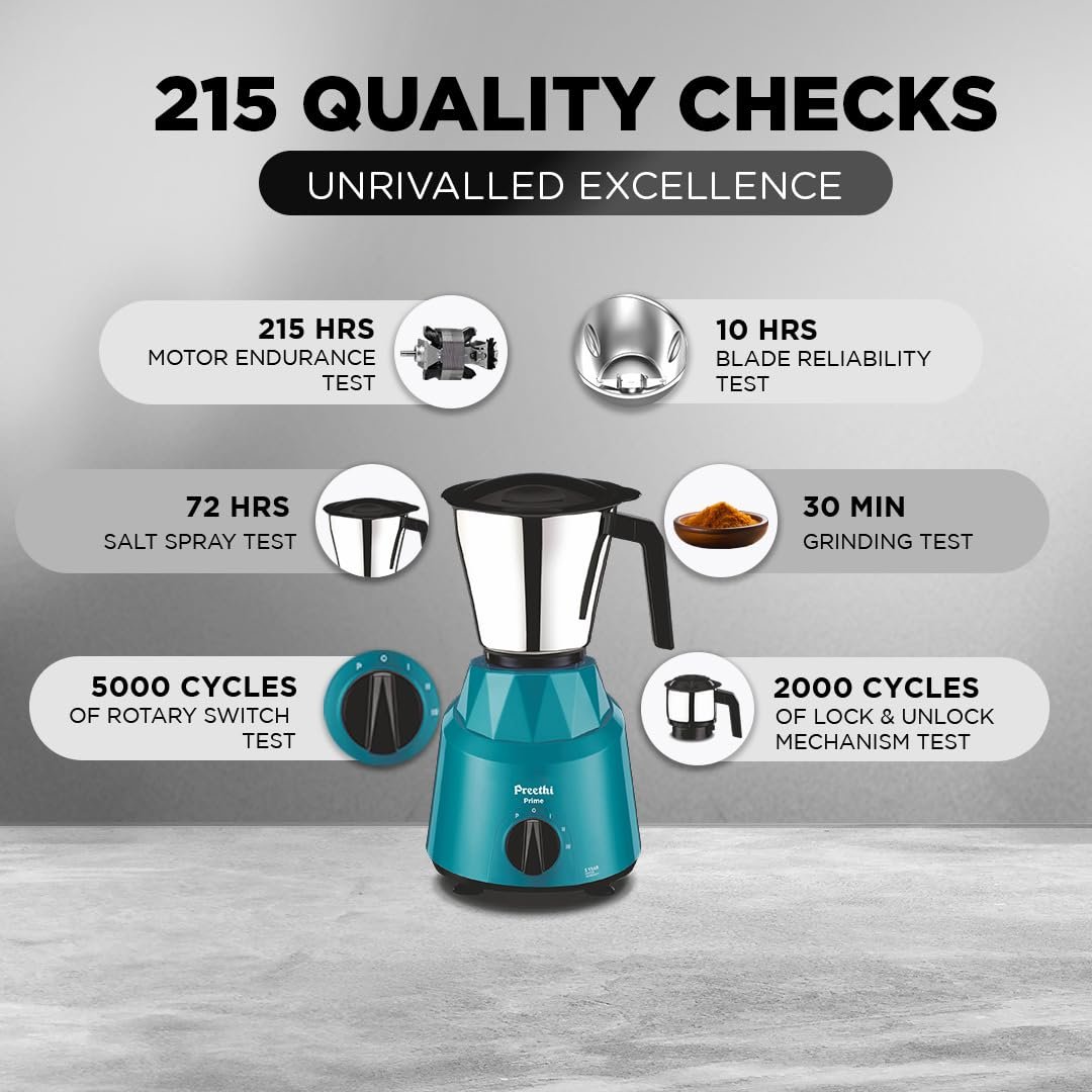 Preethi Prime Mixer Grinder for Kitchen I 3 Jars | 750 Watt
