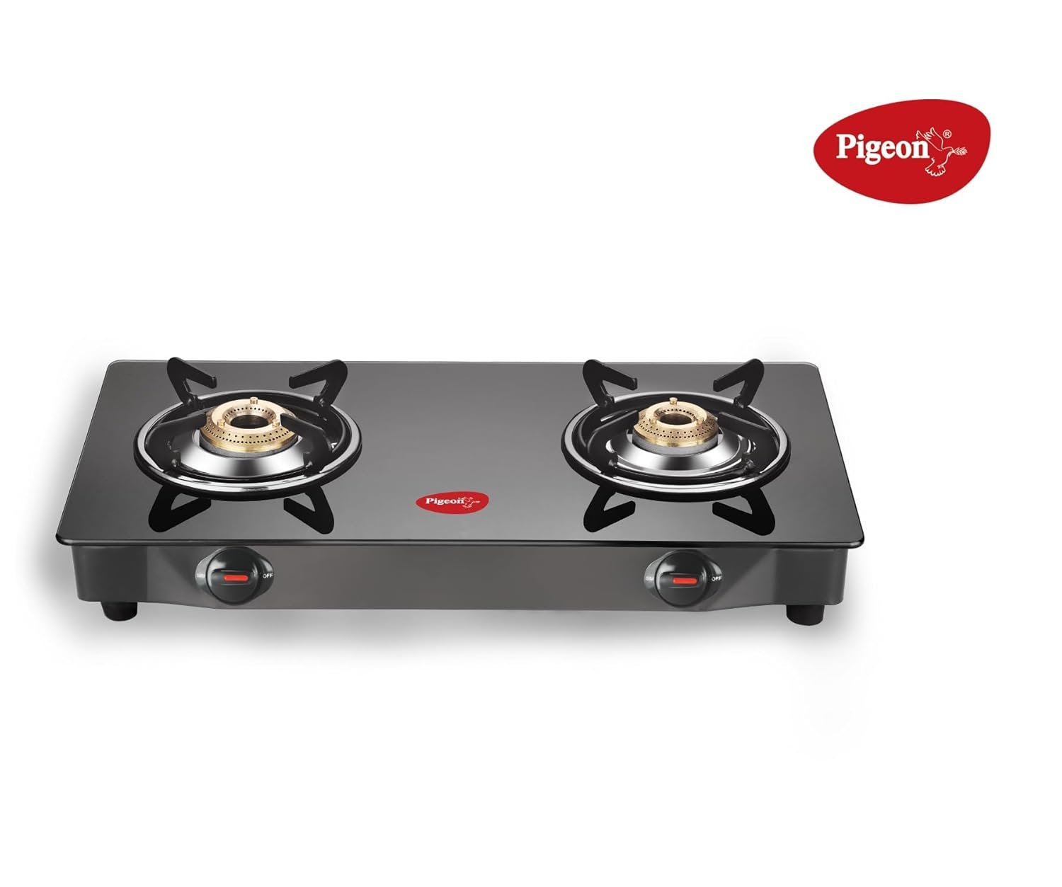 Pigeon Ayush BLK 2 Burner Glass Manual Gas Stove (2 Burners)