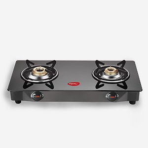 Pigeon Ayush BLK 2 Burner Glass Manual Gas Stove (2 Burners)